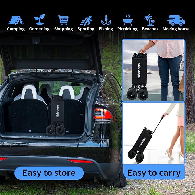 Collapsible Wagon Cart Foldable with Big All-Terrain Beach Wheels, Heavy Duty Folding Utility Wagon, 330lbs Weight Capacity Garden Cart for Shopping, Camping, Gardening, Sports Travel and Beach