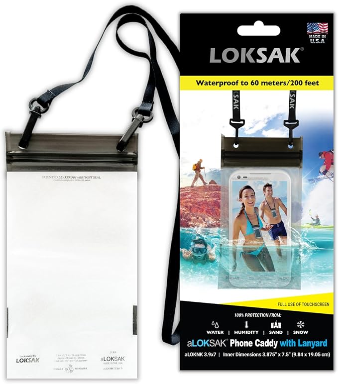 LOKSAK - aLOKSAK Waterproof Phone Bag w/Lanyard - Touch Screen Compatible - Diving Certified (3.9" x 7.5")