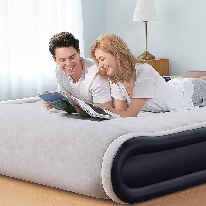 Air Mattress Queen with Built-in Pump & Raised Pillow, 17" Raised Comfort Inflatable Mattress, 3 Min Fast Self-Inflation/Deflation Blow Up Mattress with Storage Bag, Strong Support Air Bed for Home
