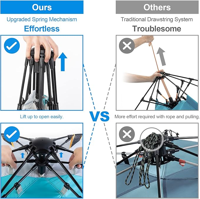 WolfWise 3-4 Person Easy Up Beach Tent UPF 50+ Portable Instant Sun Shelter Canopy Umbrella with Extended Zippered Porch, Blue