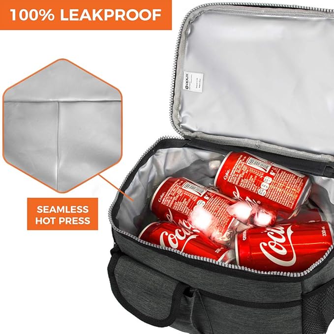 OPUX Lunch Box for Men, Adult Lunch Box Cooler, Insulated Lunch Bag Women, Dual Compartment Lunchbox for Work, Leakproof Double Decker Lunch Bag, Soft Lunch Pail Tote Boys Girls Kids School, Dark Gray