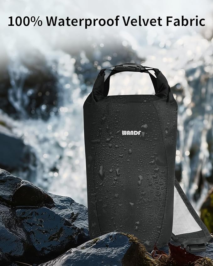 WANDF Waterproof Dry Bag for Women Men with Quick-Dry Shoulder Strap Floating Roll Top Dry Storage Bag 10L for Kayaking, Rafting, Boating, Swimming, Camping, Hiking, Beach, Fishing (Black)