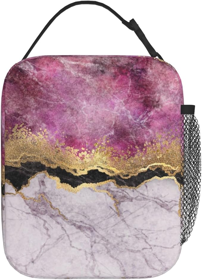 Fashion Marble Lilac Gold Purple Insulated Lunch Bag Reusable Cooler Lunch Box Portable Leakproof Thermal Container Tote Bags for Girls Boys School Travel