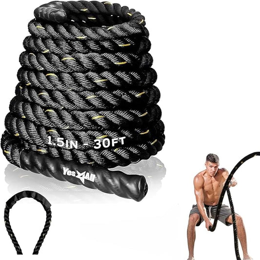 Yes4All 1.5/2 Inch Battle Ropes with Extra Protective Sleeve, Workout Ropes for Cross-Training Home Gym & Fitness Exercises, Strength Training - 30,40,50 Feet Lengths Available