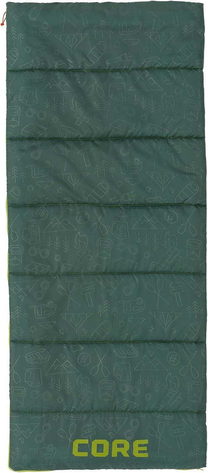 CORE 50 Degree Youth Sleeping Bag | Lightweight & Compact for Boys & Girls | Perfect for Indoor or Outdoor Use, Camping, Backpacking, Hiking, & Sleepovers | Ideal for Warm & Cooler 3 Season Weather