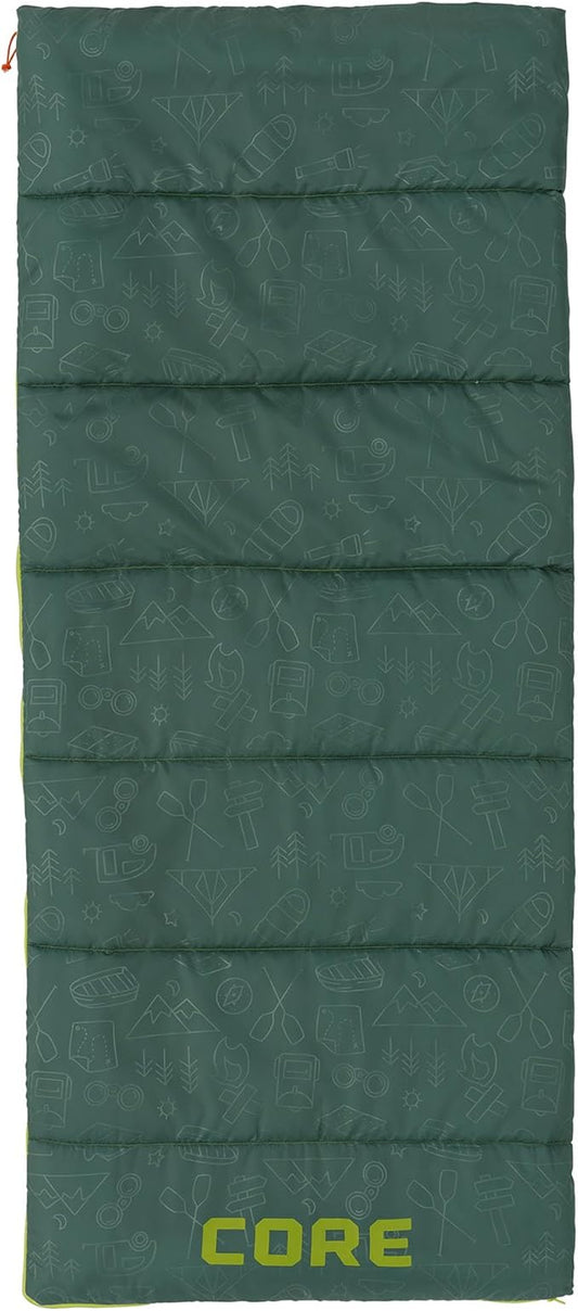 CORE 50 Degree Youth Sleeping Bag | Lightweight & Compact for Boys & Girls | Perfect for Indoor or Outdoor Use, Camping, Backpacking, Hiking, & Sleepovers | Ideal for Warm & Cooler 3 Season Weather