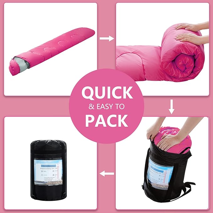 Sleeping Bags for Adults,Kids & Girls-Warm & Cold Weather Lightweight Waterproof Sleeping Bag Backpack with Compact Bag,Great for 3-4 Seasons Hiking,Camping and Outdoor Mountaineering