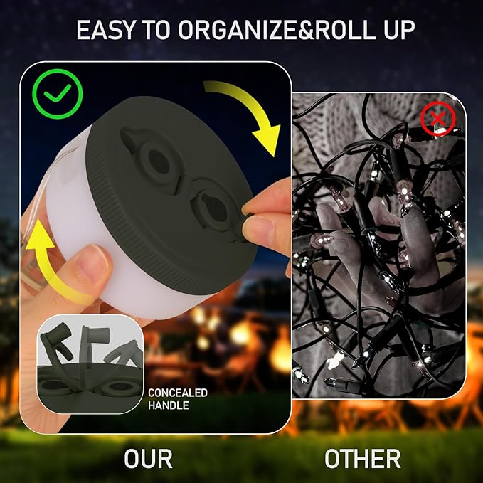 Camping String Lights Outdoor Multi-Color,1500mAh USB Portable Rechargable Camping Lights String 26.2FT with 5 Lighting Modes,Waterproof Camping Lantern String for Party&Halloween(Green)