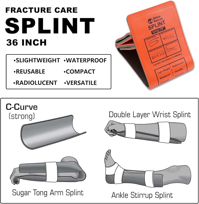 RHINO RESCUE First Aid Splint 36" X 4.3" Orange-Gray, Keep Bones in Position (2, Folded)