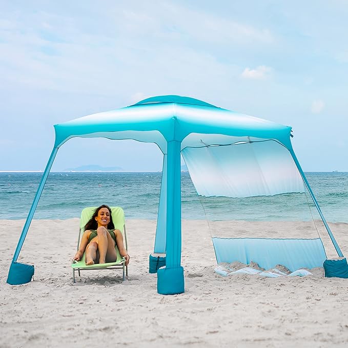 AMMSUN Beach Cabana, 6.2'×6.2' Beach Canopy, Easy Set up and Take Down, Cabana Tent with Sand Pockets, Instant Sun Shade with Side Wall, Sky Blue