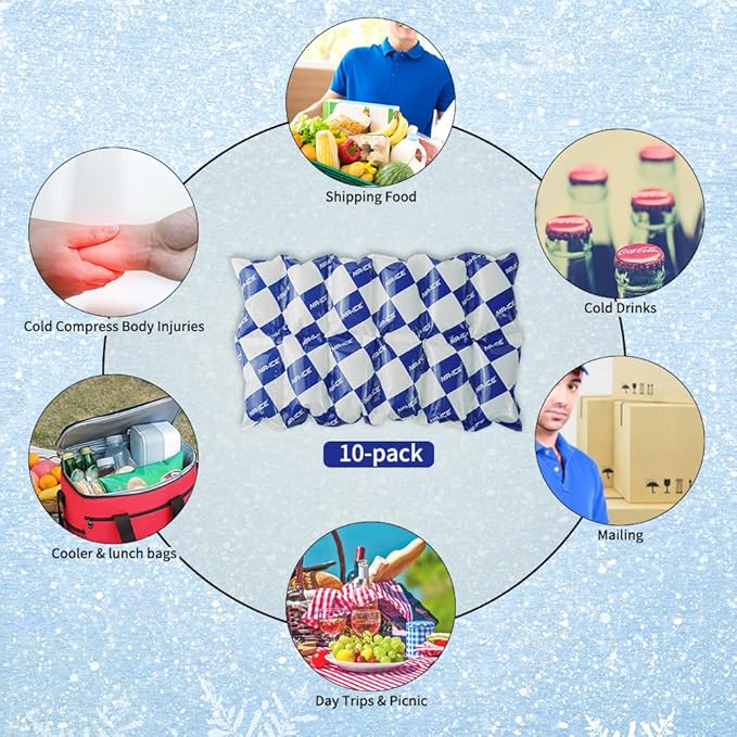 Reusable Dry Ice Packs for Shipping & Storage - Long Lasting Cold Packs for Lunch Box & Coolers - Ideal for Frozen Food & Drinks