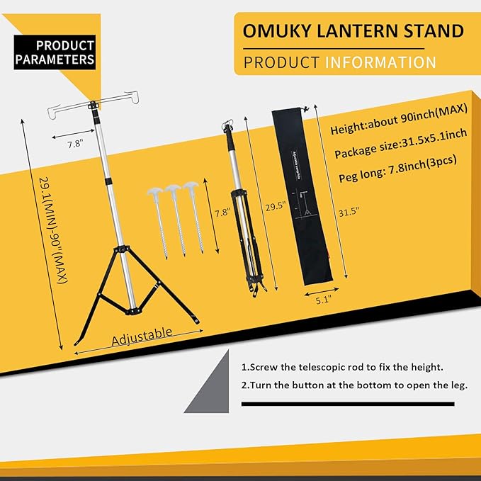OMUKY Telescopic Lantern Stand with Base Outdoor Camping Lamp Stand Pole Adjustable Lantern Pole (Silver)