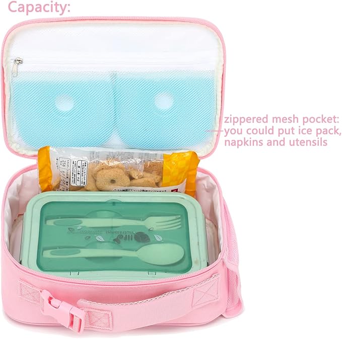 FlowFly Kids Lunch box Insulated Soft Bag Mini Cooler Back to School Thermal Meal Tote Kit for Girls, Boys,Glitter-Unicorn