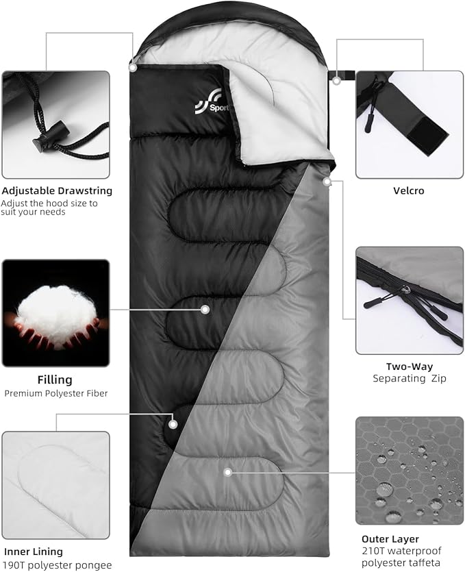 Sportneer Sleeping Bags for Adults, Warm & Cold Weather Sleeping Bag for Adults Kids Boys Girls - Lightweight Compact Camping Gear Equipment, Traveling, Backpacking, Hiking