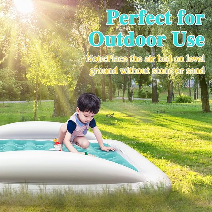 Inflatable Kids Travel Bed Toddler Air Mattress Set,Portable Blow Up Mattress Sleeping Bed Cot with Bed Rails and Electric Pump Ideal for Road Trip