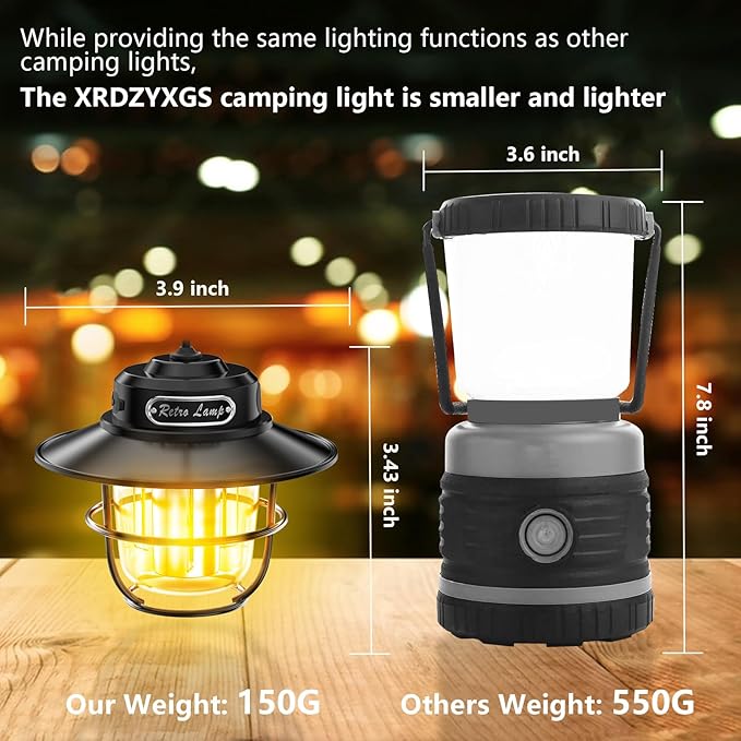 Camping Lantern, Portable Camping Light, Rechargeable Lanterns 4 Light Modes(1300-6500K), Adjustable Brightness, Waterproof Tent Lantern LED Lanterns for Power Outages, Camping, Fishing