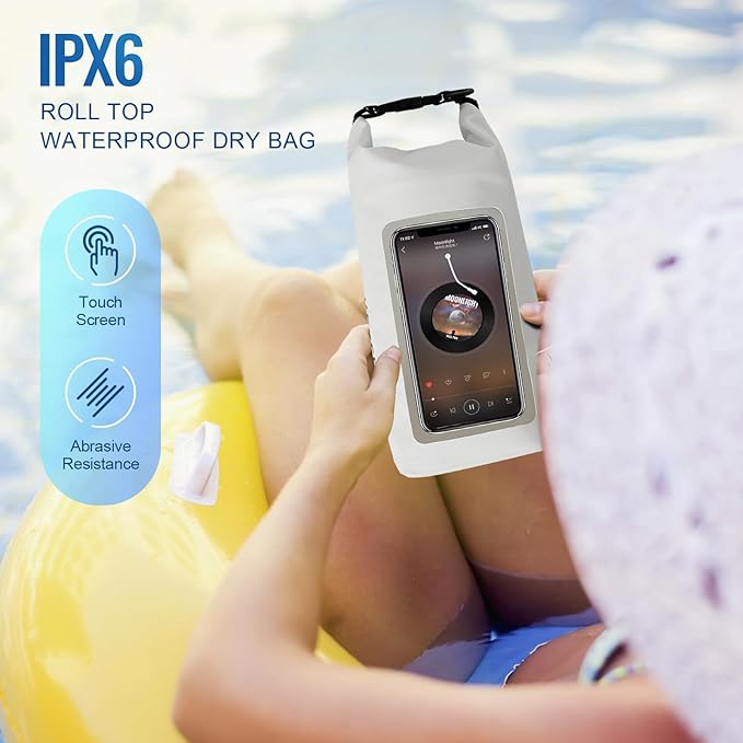Waterproof Dry Bag,Roll Top Waterproof Backpack Phone Case Pouch for Travel,Kayaking,Rafting,Camping,Surfing,Boating,Hiking,Beach and Fishing (2 L White+Black)
