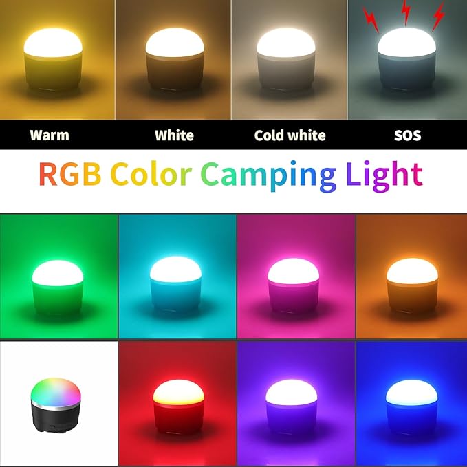 RGB Rechargeable Camping Lights 1000LM,YINGWOND 4000mAh LED Portable Camping Lantern with Magnet,Waterproof Tent Light for Emergency Power Outages Hiking Home Hurricane