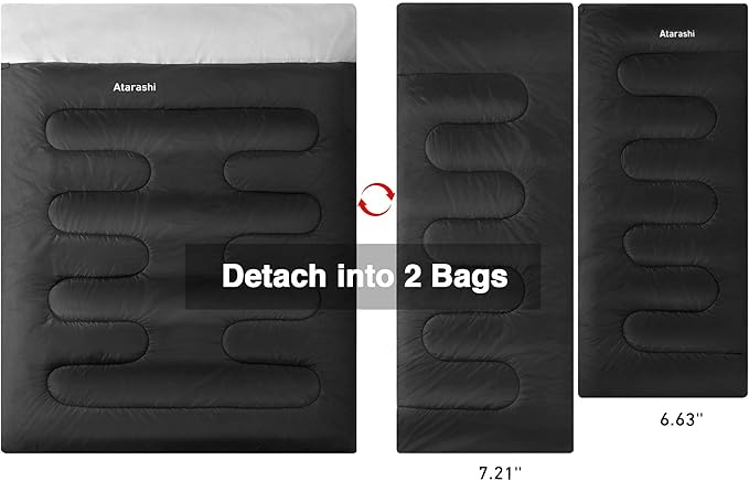 Atarashi Camping Sleeping Bag- 4 Seasons for Adults, Light, Warm, Extra-Large with Compression Sack- Great for Hiking, Backpacking & Outdoor Adventures