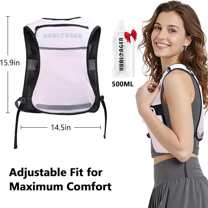 Running Hydration Vest for Women Men,Lightweight Breathable Hydration Pack with 500ml Soft Flask, Adjustable Chest Straps Reflective Backpack for Trail Running Marathon Race Jogging Cycling
