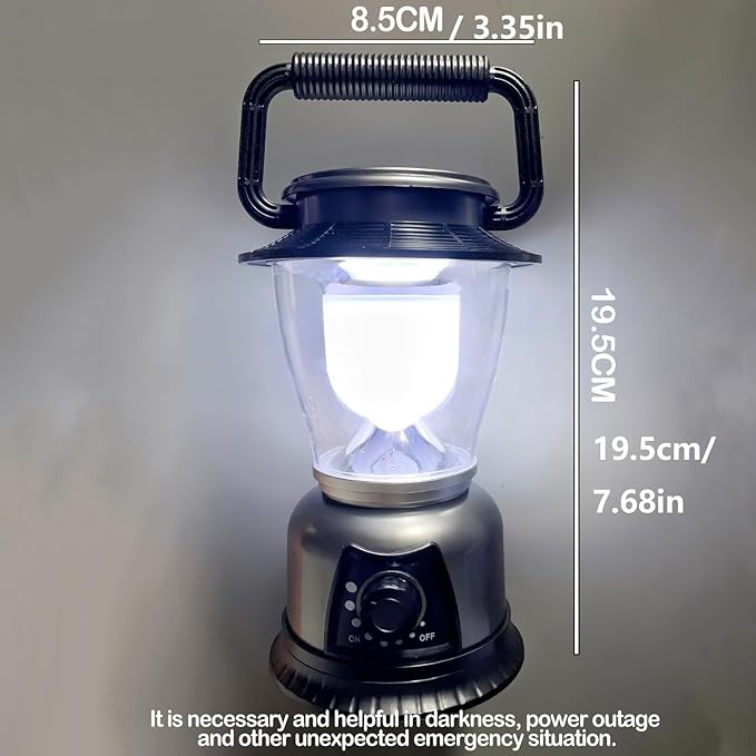 LED Lantern Variable Power Retro Battery Powered Camping Light, COB High Brightness Dimmable Camping Lamp for Hiking, Fishing, Repairing and Emergency Lighting (Grey-2 Pack)