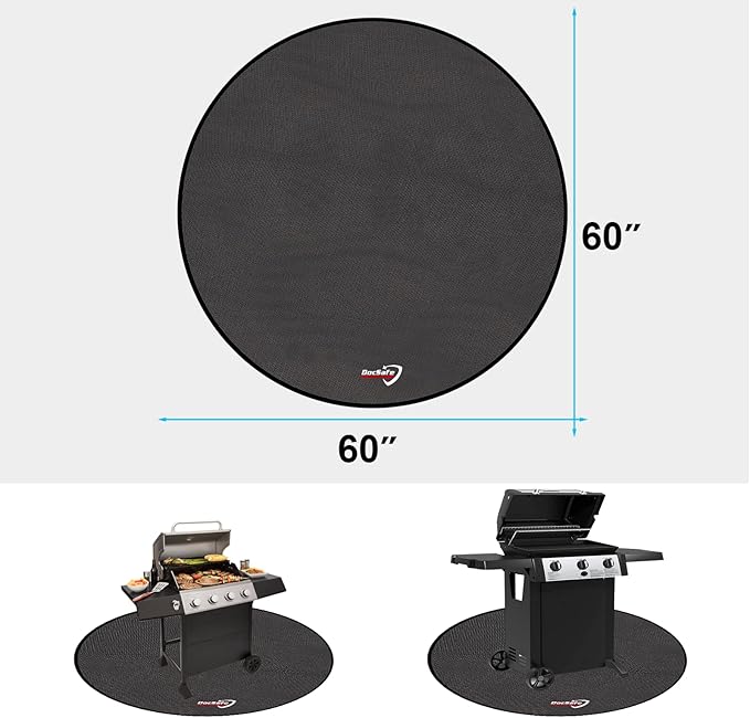 DocSafe 60 x 60 inches Round Under Grill Mat,Large 4 Layers Fire Pit Mat,Fireproof Mat Heat Insulated Protector for Deck,Patio,Grass,Smoker,BBQ,Reusable Oil-Proof and Waterproof Indoor Fireplace Pad
