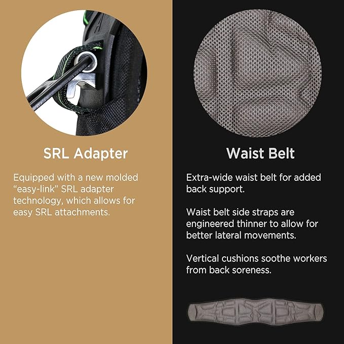 AFP Fall Protection Full-Body Premium Safety Harness, 8” Thick Support Belt, Aluminum D-Rings, Tongue Buckle (OSHA/ANSI PPE)