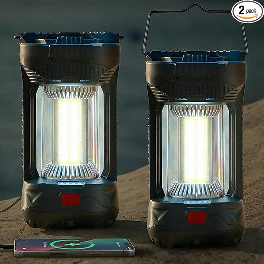 AlpsWolf 1000 Lumens Rechargeable Camping Lantern - 4000mAh Phone Charger, IPX4 Waterproof, 4 Light Modes & SOS Strobe, LED Flashlight Lantern for Camping, Power Outage, Emergencies (2 Pack-Black)