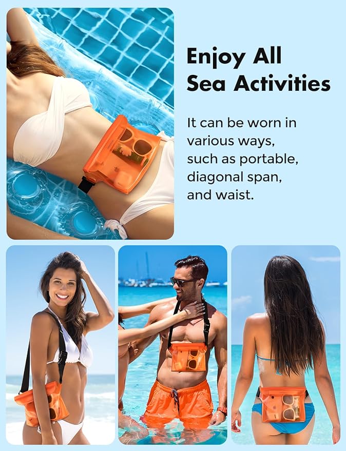 UNBREAKcable Waterproof Phone Pouch with Adjustable Waist Strap- 2 Pack [9.8'' Front window] [SGS IP68 Waterproof] [71'' Maximum Adjustable Waist Length] Waist Bag Screen Touchable Floating Dry Bag