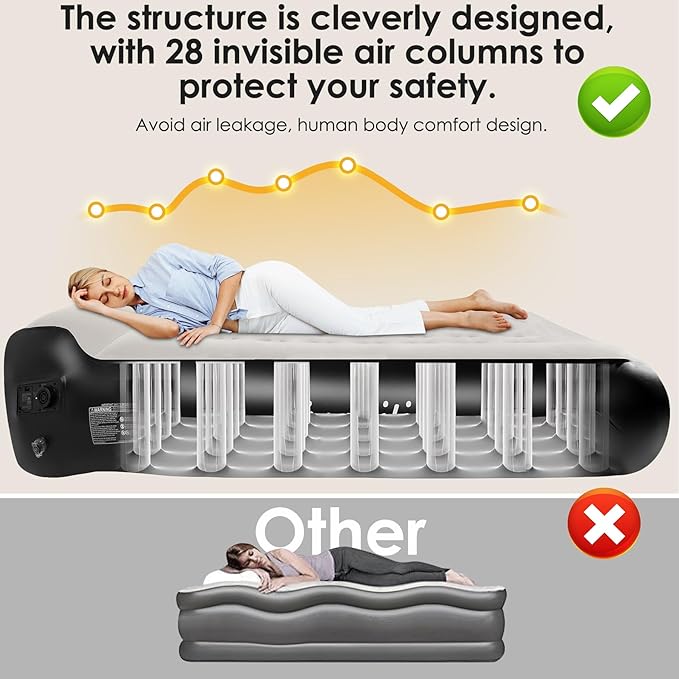 16" Air Mattress Queen with Built in Pump,Portable Full Blow up Mattress with Carry Bag, Comfort Flocked Airbed Inflatable Mattress for Guests,Camping