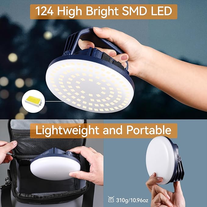 VAVOFO 30W LED Camping Lantern Rechargeable, 3000LM,124 LED with 3 Lighting Modes, 7200mAh Portable Tent Light with Magnet, IP65 Waterproof for Emergencies ,Power Outages,Hurricane (Blue)