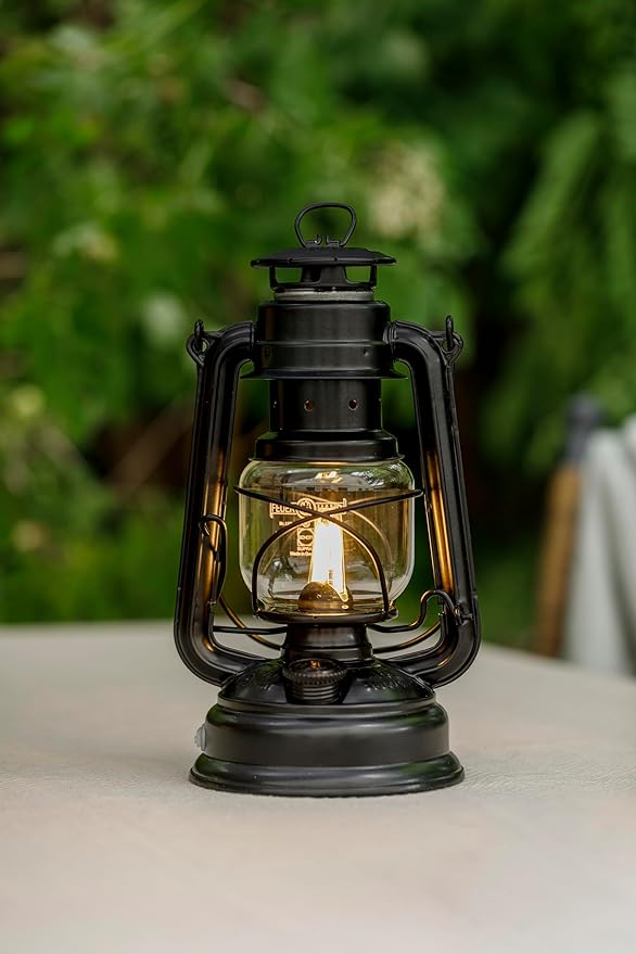 Outdoor Kerosene Fuel Lantern, German Made Weather Resistant Baby Special 276 Galvanized Hurricane Lamp for Camping or Patio, 10 Inches, Matte Black