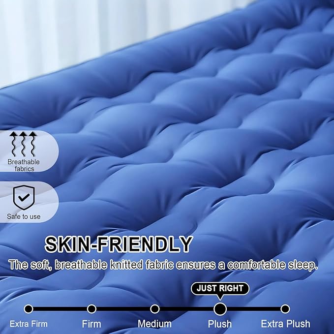 Air Mattress Queen with Built-in Pump - 3 Min Fast Inflation/Deflation Wireless Rechargeable Pump, Portable Camping Air Bed, Cooling Pongee Fabric Blow Up Mattress, (18" Indigo)
