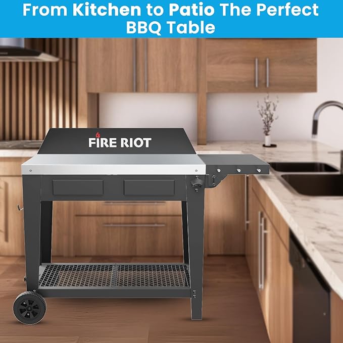 Portable Outdoor Grill Table - Grill Carts with Wheels – 36” L x 20” W Stainless Steel Table Top– BBQ Cart Fits 17 Inch Or 22 Inch Griddle Stand Outdoor Cooking Station