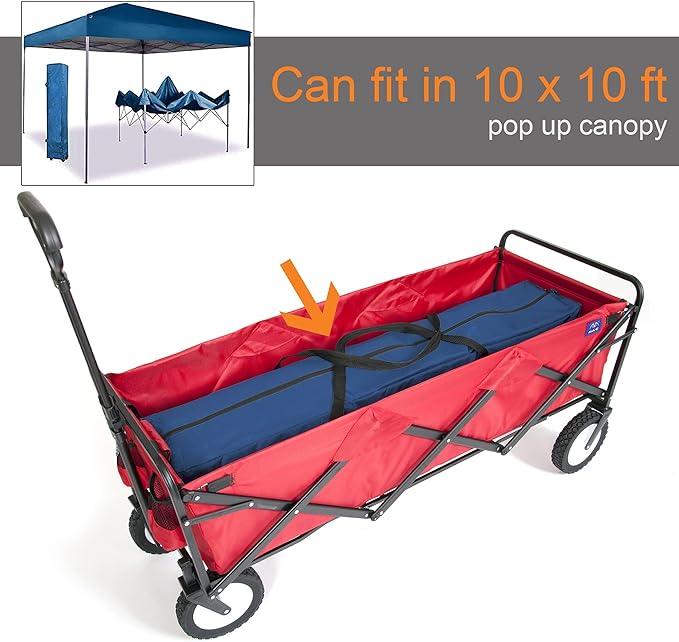 Mac Sports WTCX-201 Extended Collapsible Folding Outdoor Utility Wagon, Red