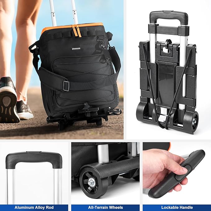 Odoland 48/72 Cans Soft Cooler with Wheels and Handle Collapsible Ice Chest Rolling Coolers on Wheels for Beach Camping Travel and Picnic