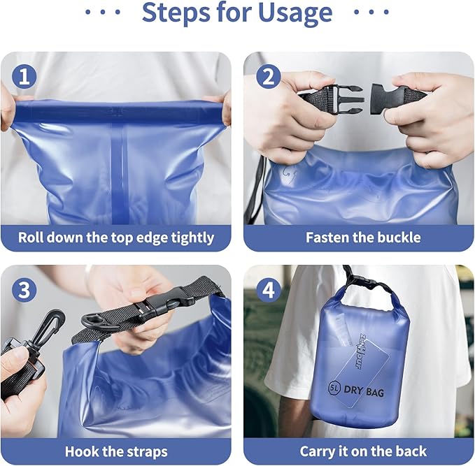 Waterproof Dry Bag - Roll Top Transparent Storage Bag,2L/5L/10L/20L,Suitable for Traveling, Swimming, Kayaking, Camping, Fishing, Rainy Day Trips