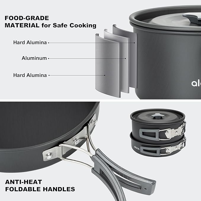 Alocs 17pcs Camping Cookware Camp Kitchen Set with Kettle, Aluminum Camping Cooking Set Backpacking Gear for Hiking,Traveling,Climbing and Picnic