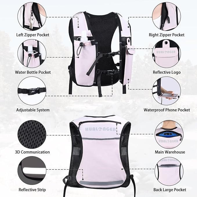 Running Hydration Vest for Women Men,Lightweight Breathable Hydration Pack with 500ml Soft Flask, Adjustable Chest Straps Reflective Backpack for Trail Running Marathon Race Jogging Cycling