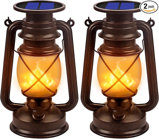 Solar Lantern Outdoor Hanging Solar Lights Dancing Flame Led Waterproof Camping Lamps, Landscape Decor for Table Patio Garden Yard Pathway Porch 2 Pack