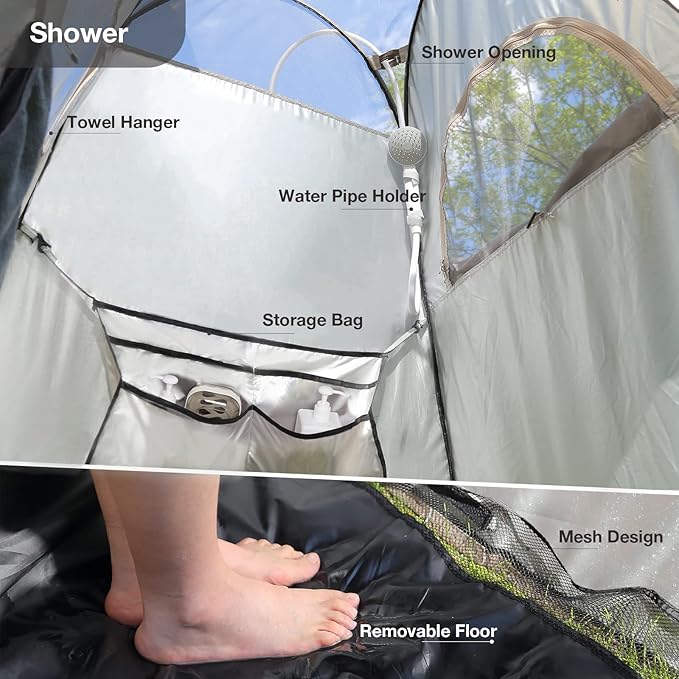 TRIPTIPS Pop Up Shower Tent with Mesh Window, Portable Toilet Privacy Tent, 6.9 FT, Removable Rain Cover/UPF 50+