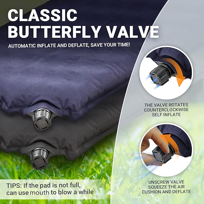FUNDANGO Double Self Inflating Sleeping Pad for Camping Sleeping Mat with Built-in Pillow, Portable Lightweight Large Inflatable Foam Air Mattress 2 Person for Backpacking, Tent, Car,Travel, Outdoor