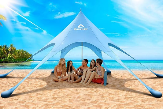 Beach Tent Sun Shelter & Portable Beach Canopy UPF 80+ UV Protection, Beach Shade Canopy with 6 Sandbags, Sand Shovel Ground Pegs for Outdoor Camping, Picnics (12x12ft, Sky Blue)