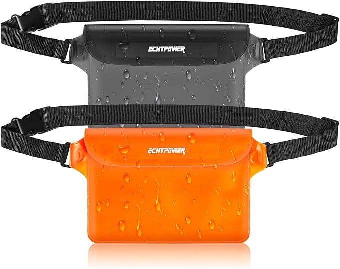 ECHTPower 2-Pack Waterproof Pouch Bag, Waterproof Fanny Pack, Waterproof Dry Bag with Adjustable Waist Strap for Beach Swimming Kayaking Floating Boating