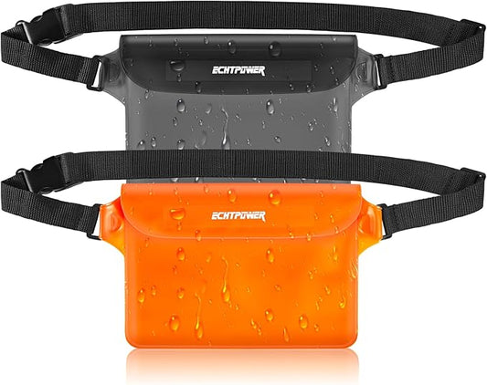 ECHTPower 2-Pack Waterproof Pouch Bag, Waterproof Fanny Pack, Waterproof Dry Bag with Adjustable Waist Strap for Beach Swimming Kayaking Floating Boating