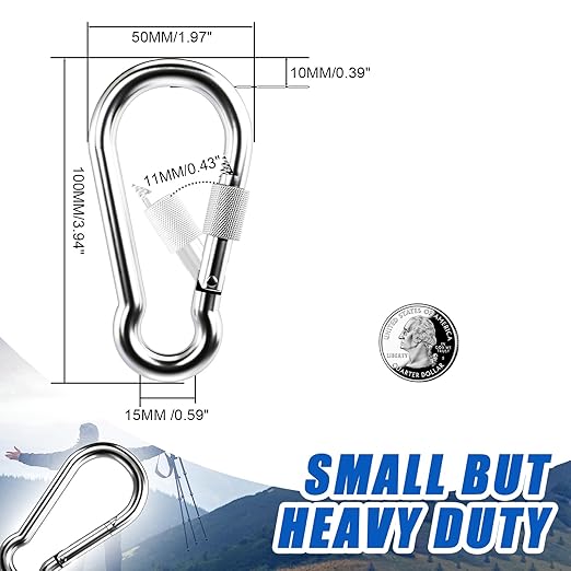 KINLINK 1 Pack Screw Locking Carabiner - 4.00 inch Heavy Duty Carabiner Clips, 304 Stainless Steel Large Caribiner for Camping, Swing, Hammock, Hiking, Weight Lifting Machine, Home Gym Equipment