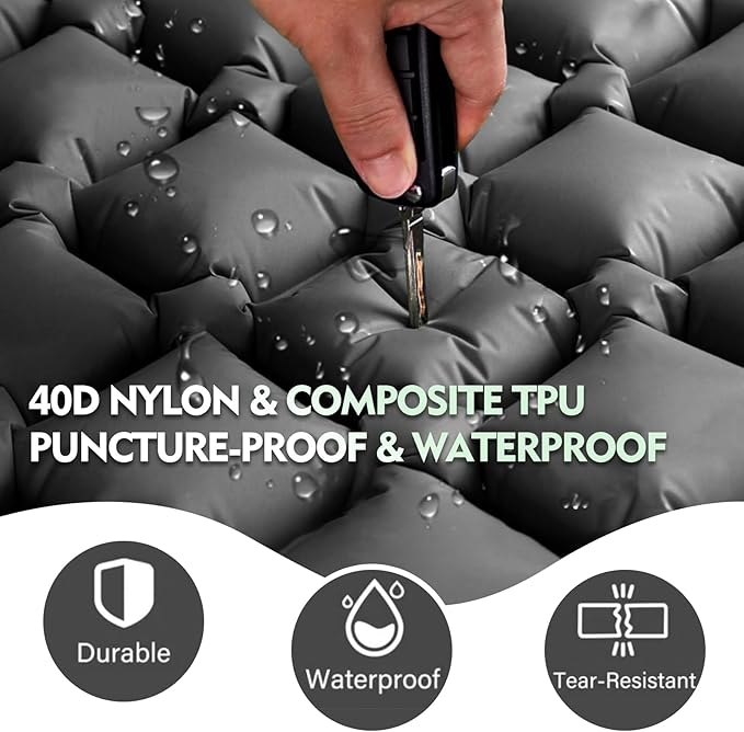 Camping Sleeping Pad, Ultralight Camping Mat with Pillow Built-in Foot Pump Inflatable Sleeping Pads Compact for Camping Backpacking Hiking Traveling Tent (Grey, Double)