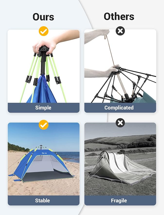 Pop Up Beach Tent Sun Shade Shelter for 3-4 Person with UPF 50+, Lightweight & Easy Setup, Vent Windows & Zippered Door, Extended Floor Family Instant Beach Tent