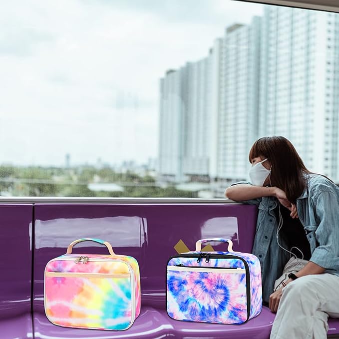 Kids Lunch Box Boys Girls Insulated Lunch Cooler Bag Reusable Lunch Tote Kit for School Travel (Tie-dye blue)