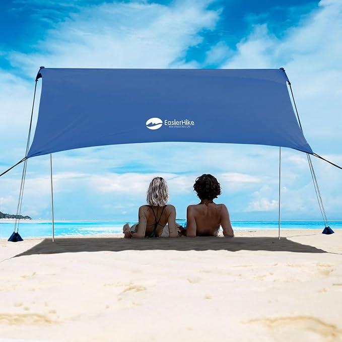 Beach Shade Tent, Portable Easy Pop Up Beach Canopy, UPF50+ Sun Protection Shelter, Windproof & Water Resistant, Perfect for Family